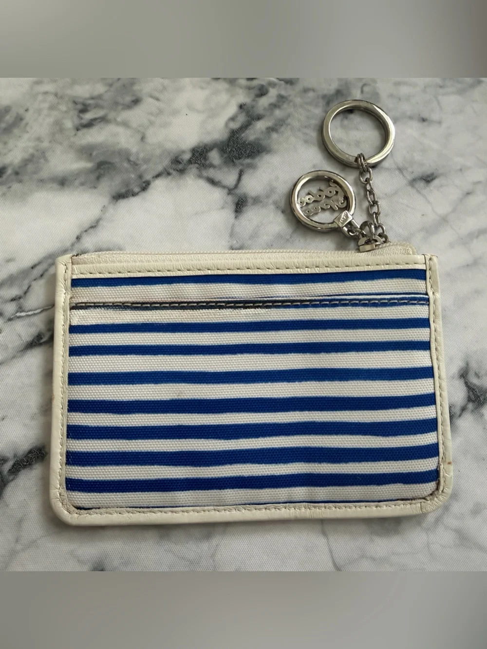 Coach POPPY RARE Blue & White Striped Card Holder WITH SEQUINS